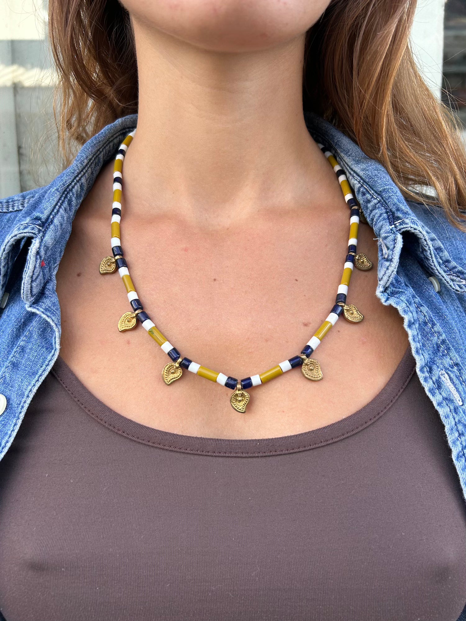 Khaki BlueTribal Necklace