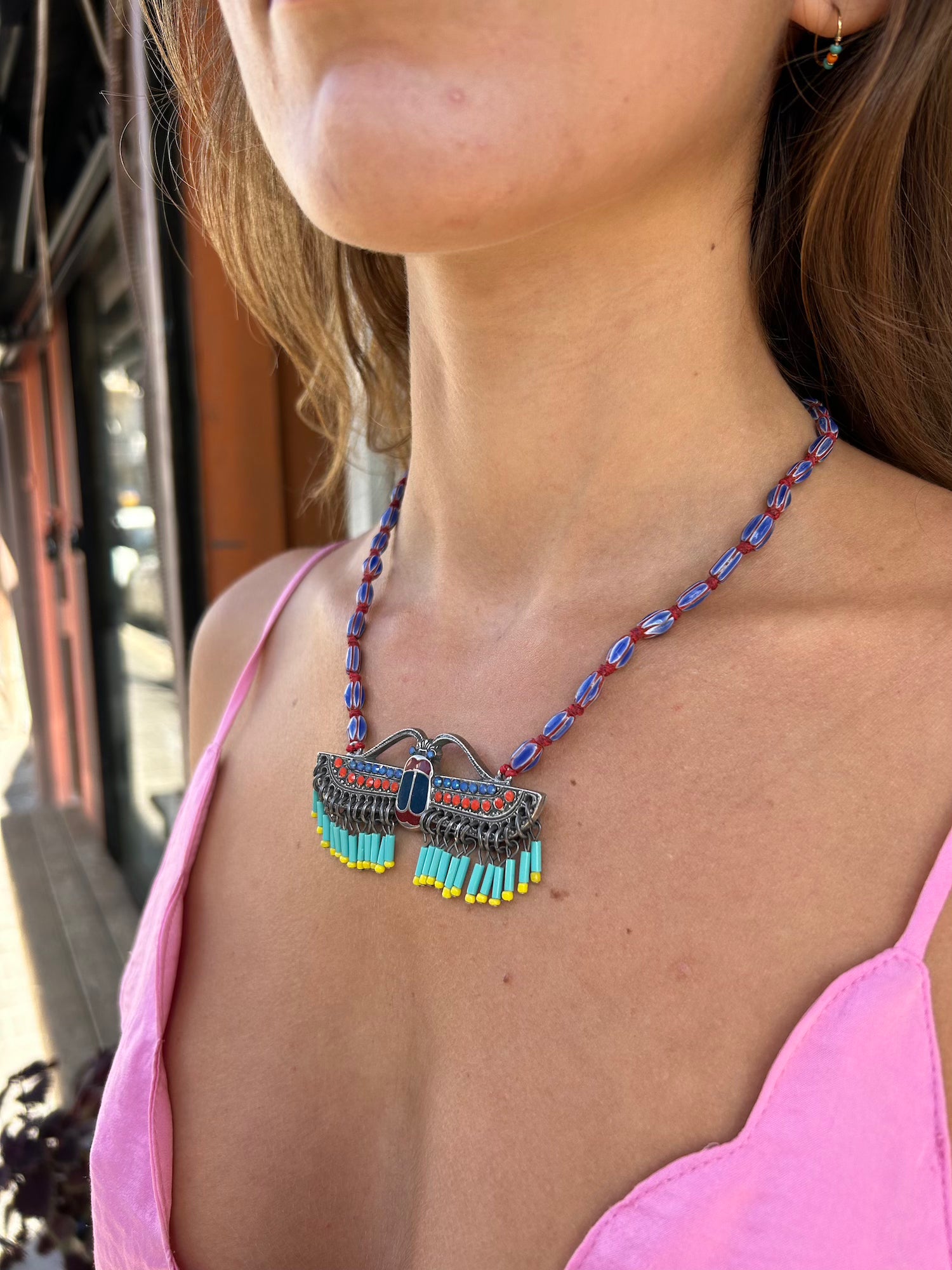 Flying Scarab Fringe Necklace