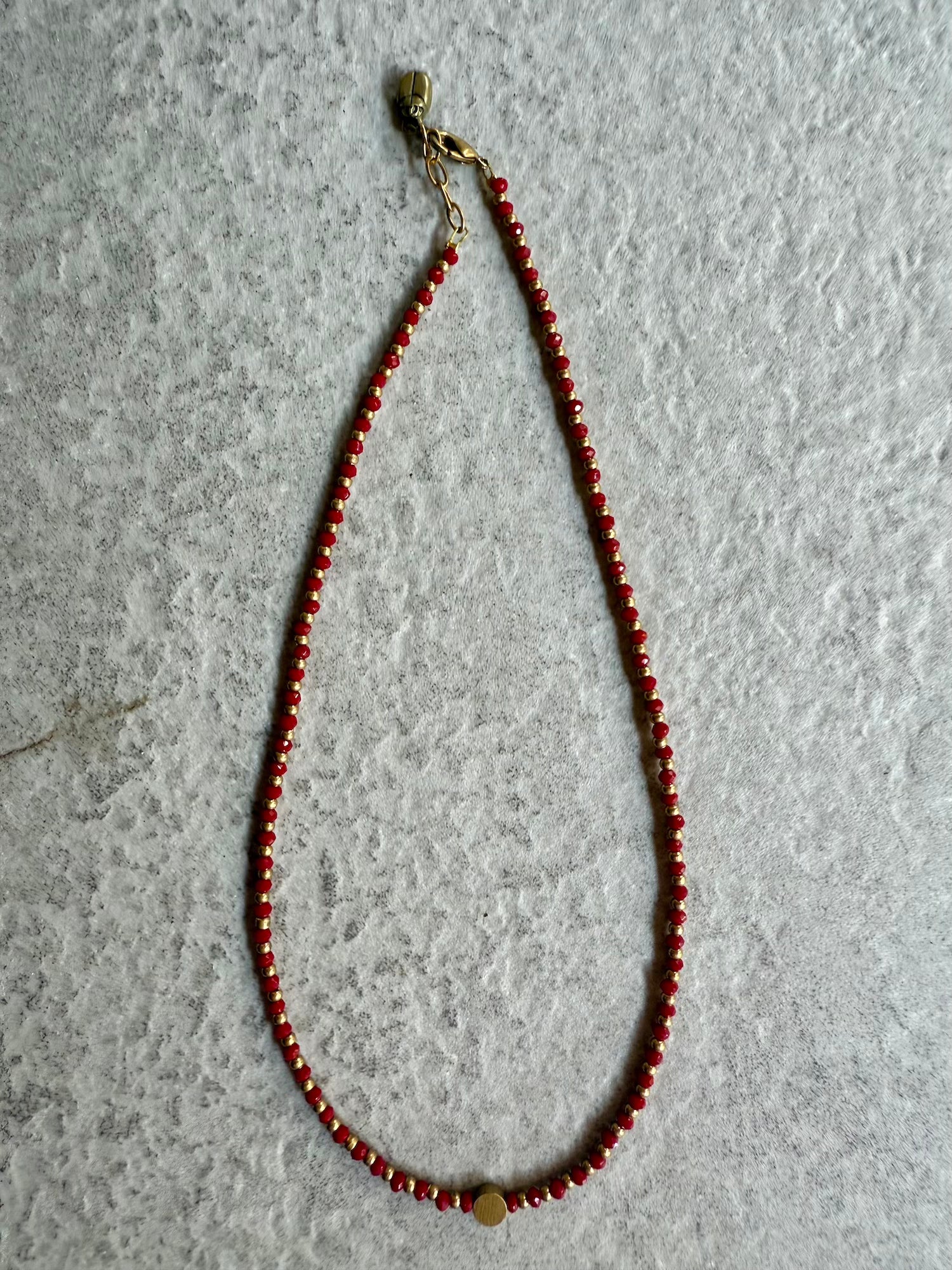 Natasha Beaded Necklace with Focal Bead - Red