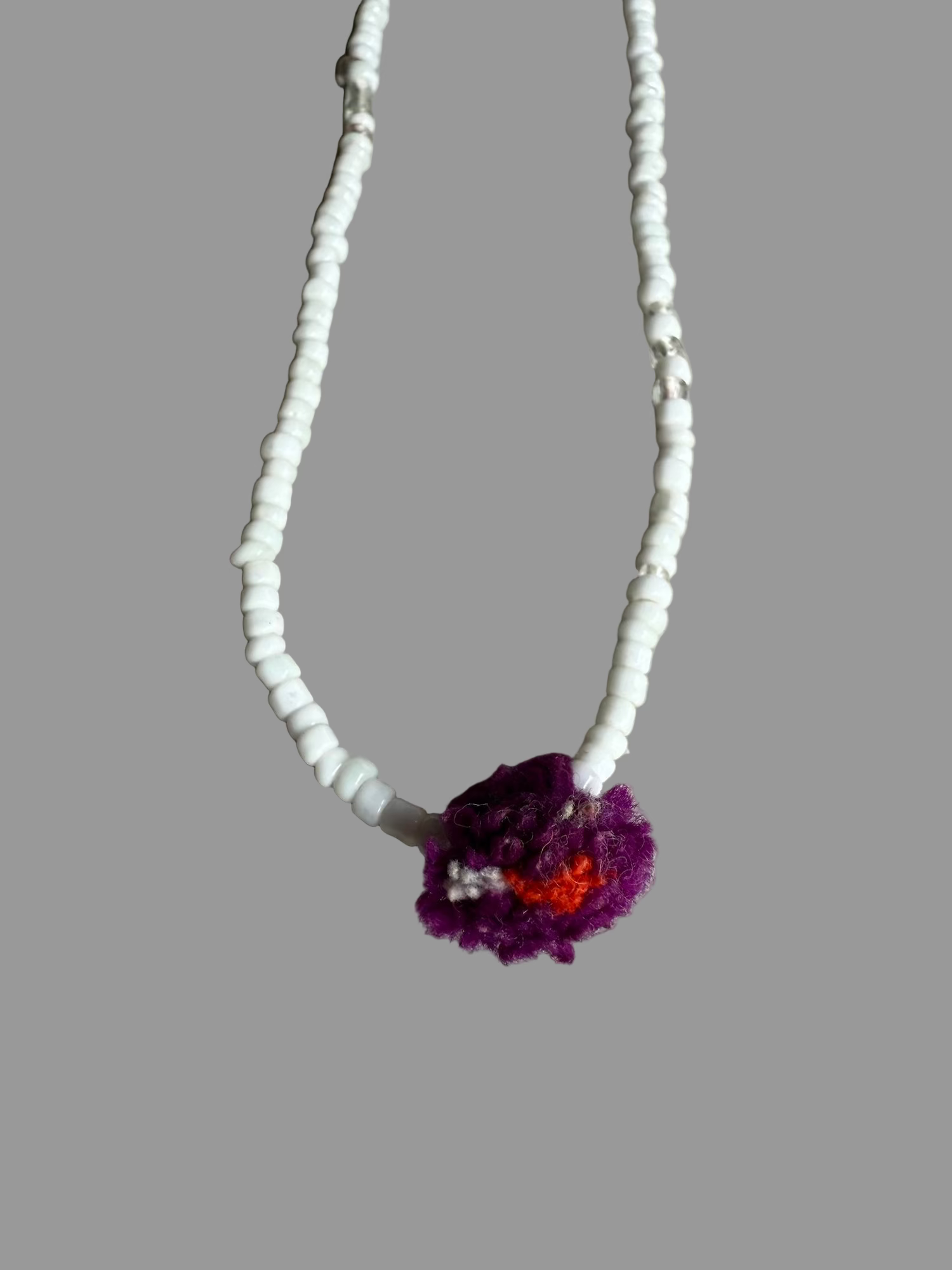Shanti Necklace - White with Purple Pompom