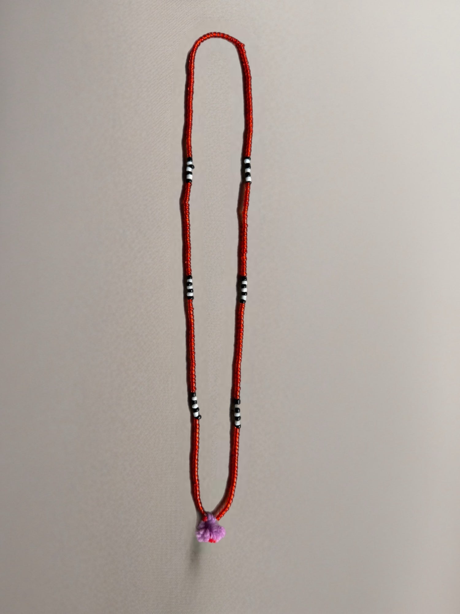 Shanti Necklace - Red with Purple Pompom