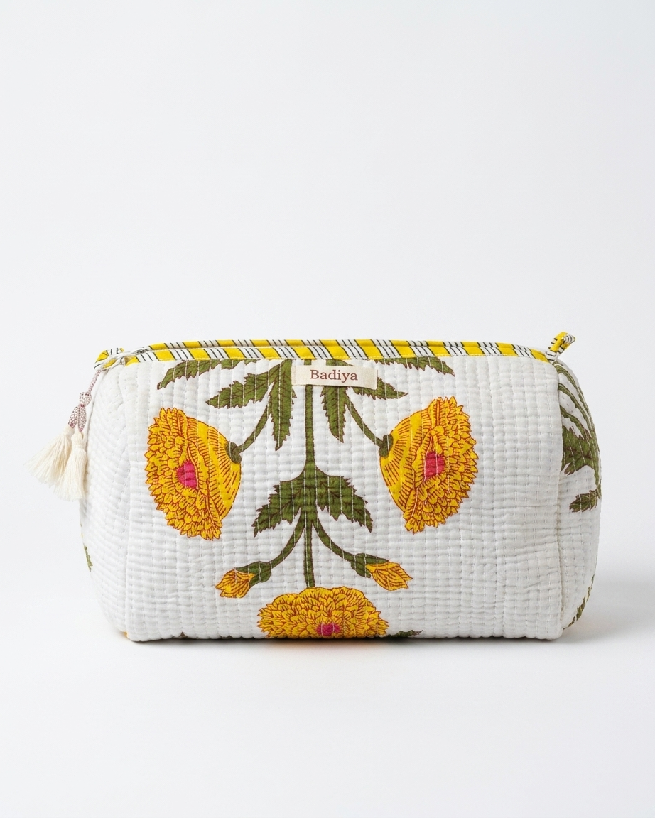 Yellow Flower Makeup Bag - Set of 3