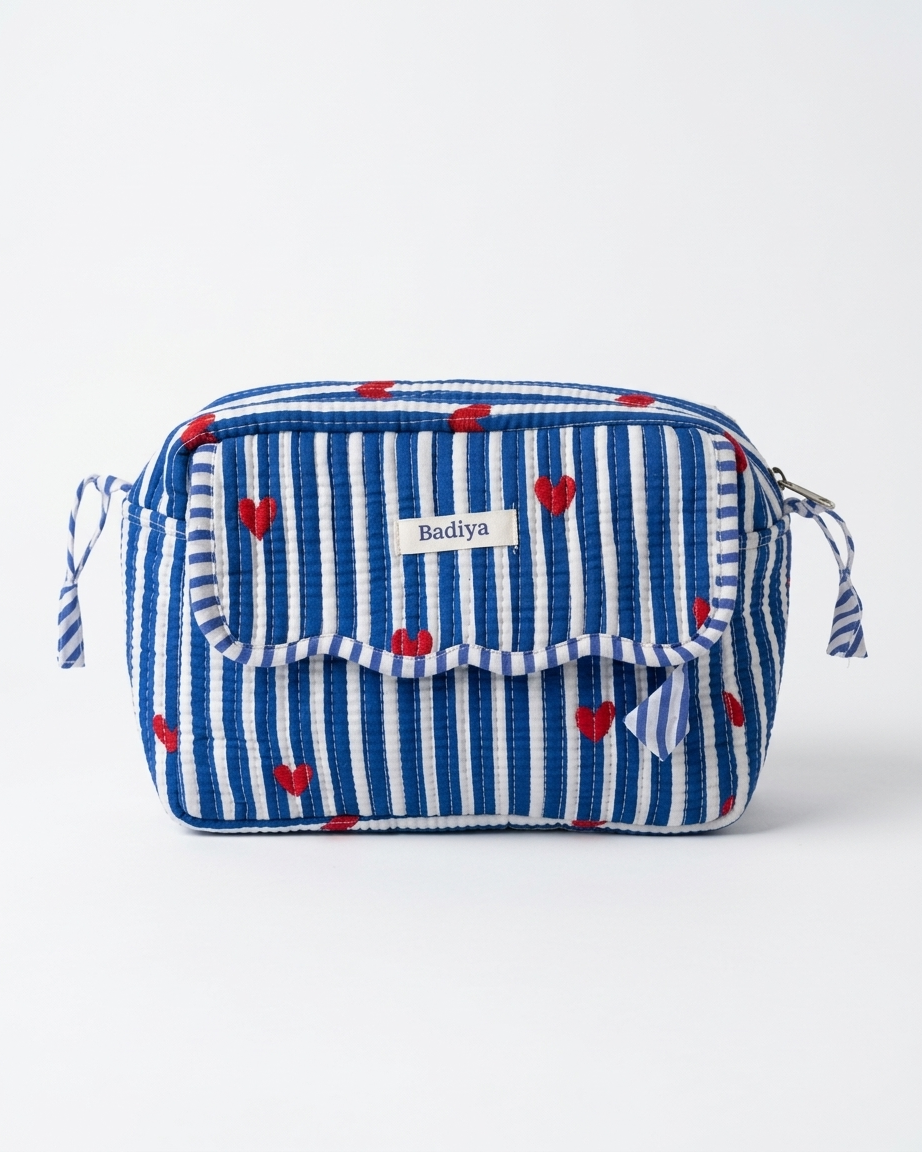French Blue Heart Makeup Bag