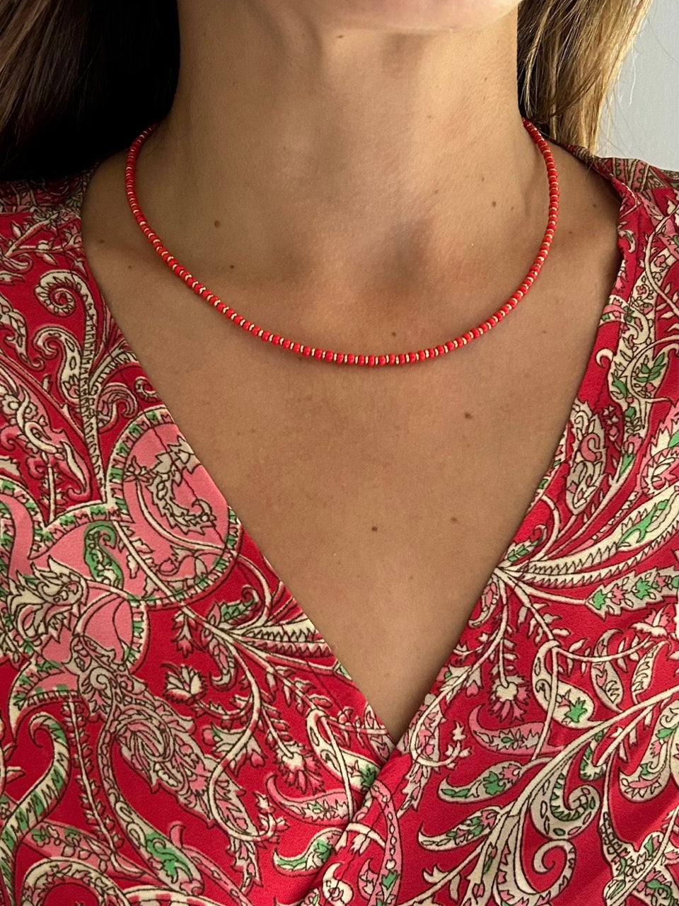 Natasha Beaded Necklace - Red