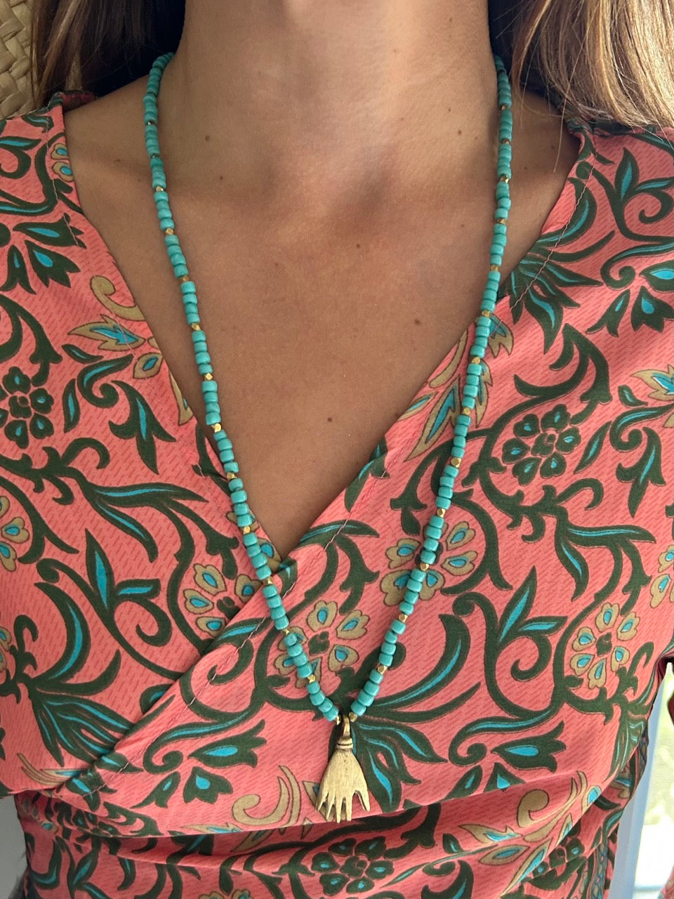 Natasha Hamsa Necklace - Turquoise
