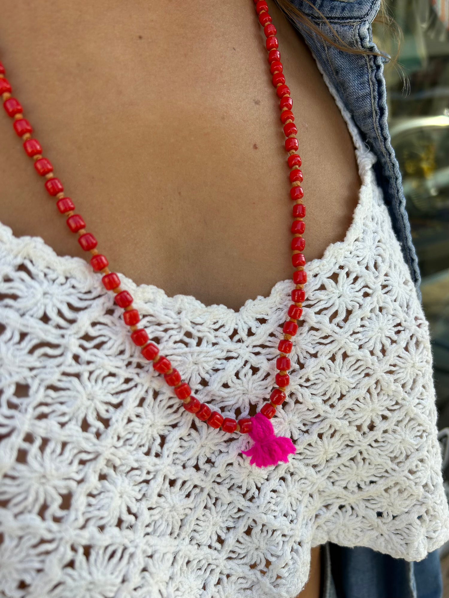 Long Red Glass Mala