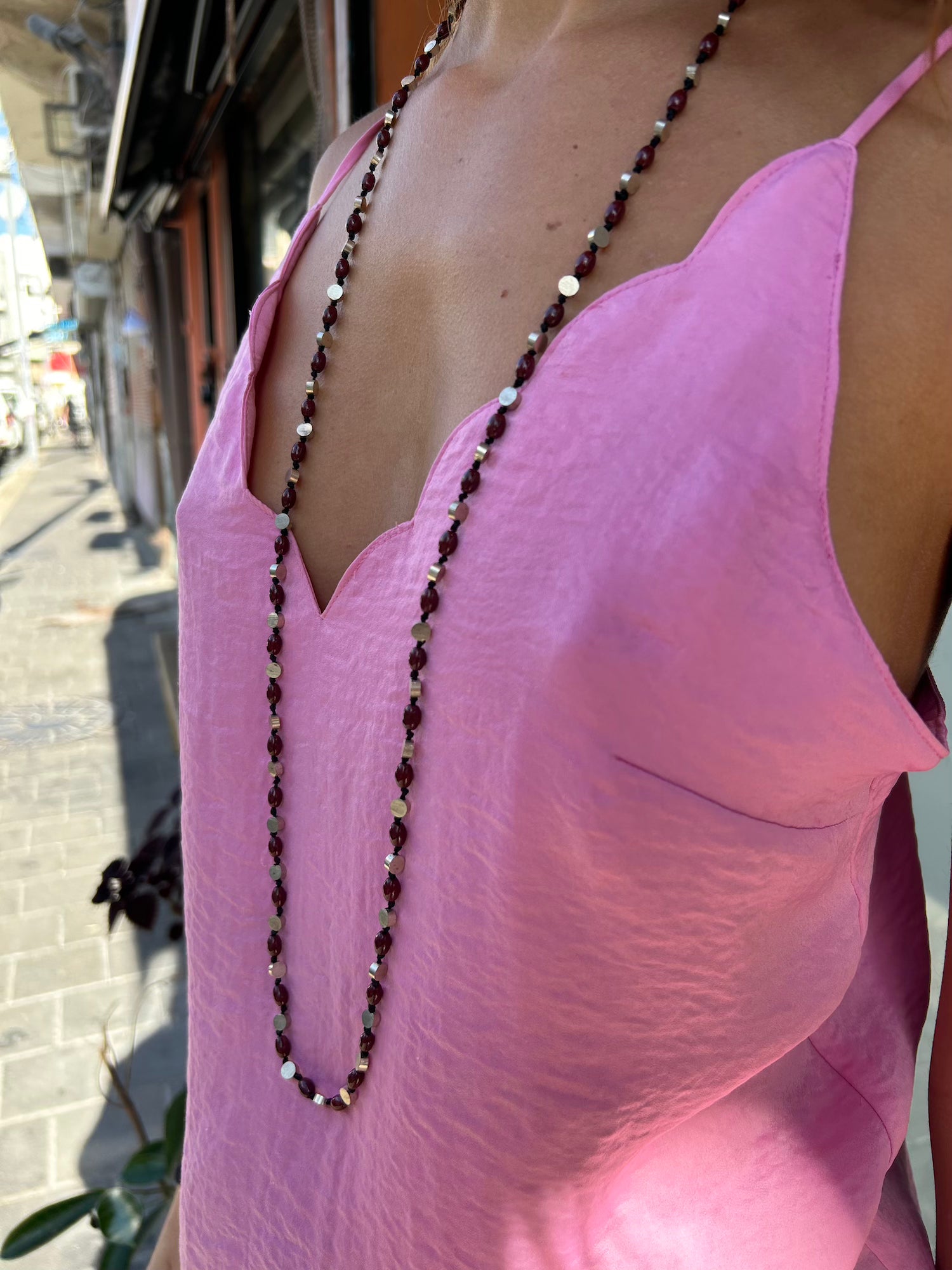 Glass Brass Necklace - Brown