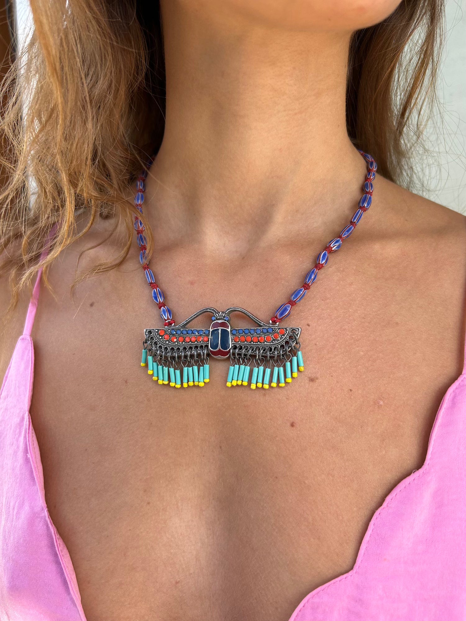 Flying Scarab Fringe Necklace