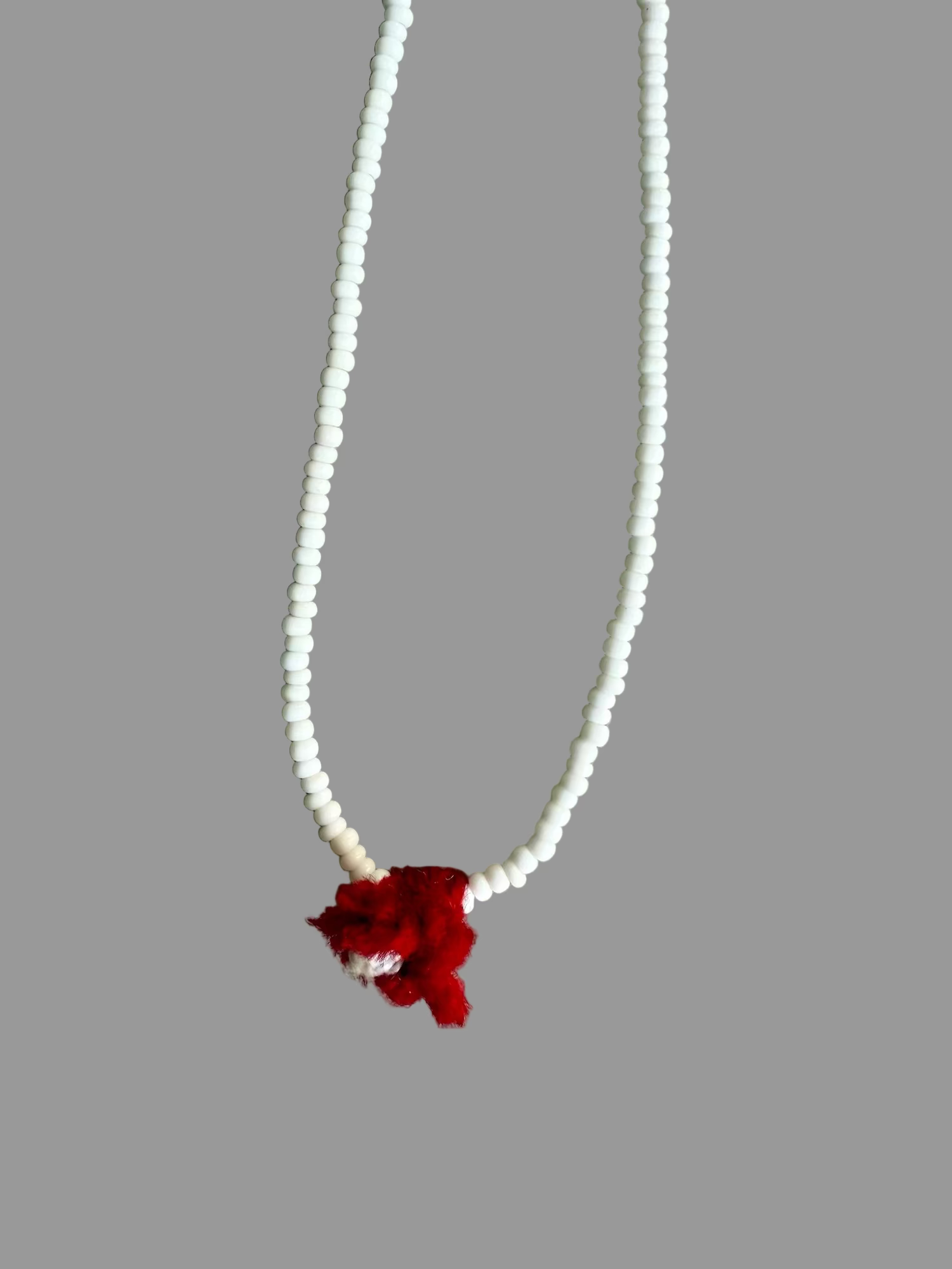 Shanti Necklace - White with Red Pompom