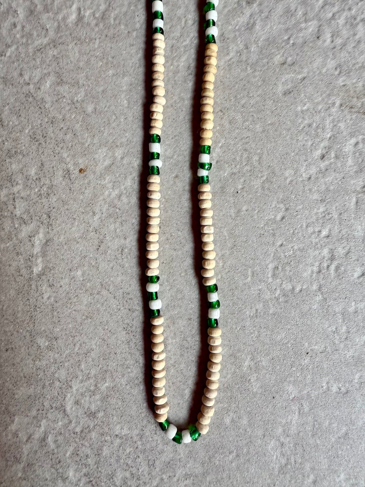 White Wood Mala - Green