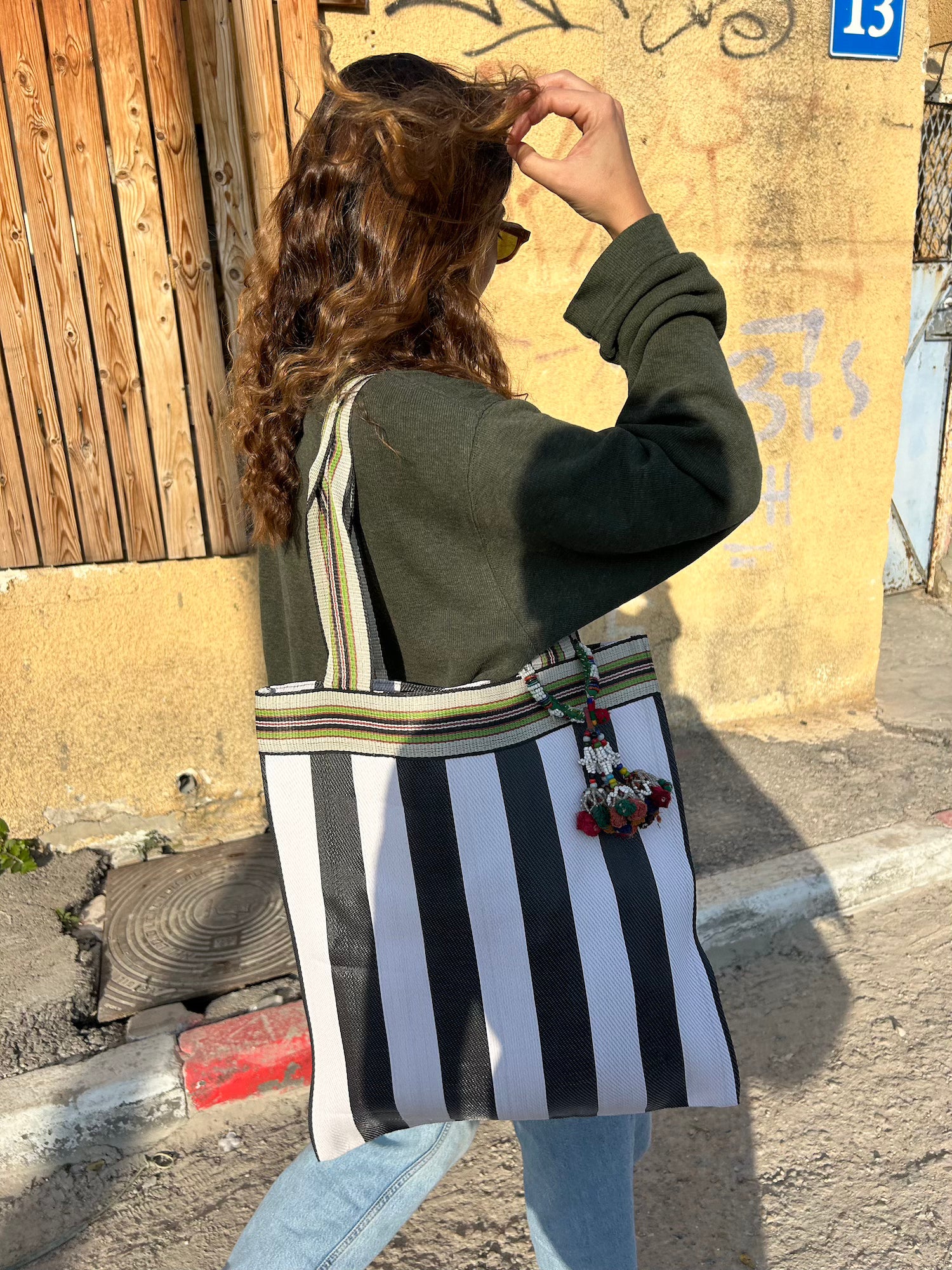 B&W Striped Shopper