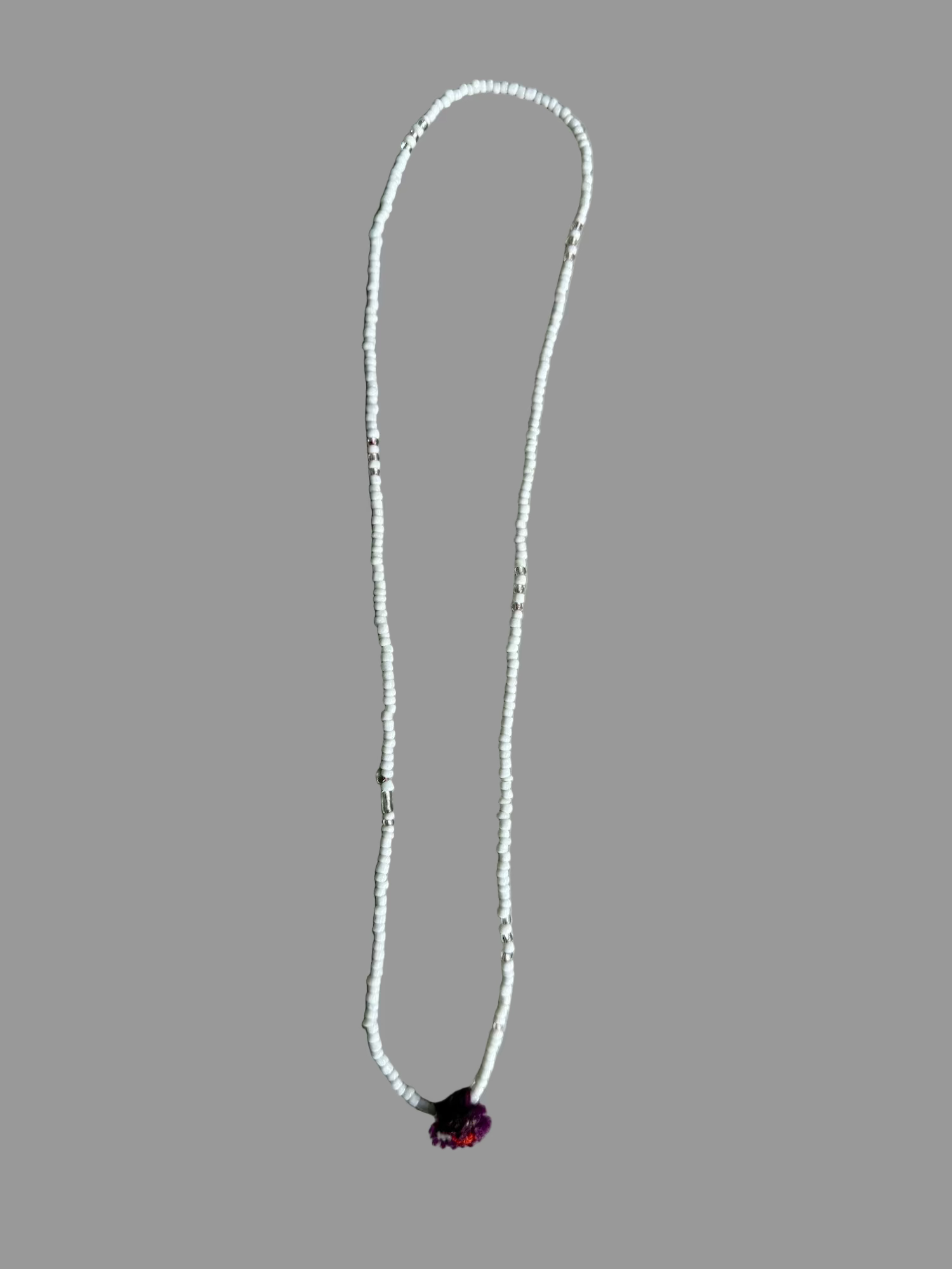 Shanti Necklace - White with Purple Pompom