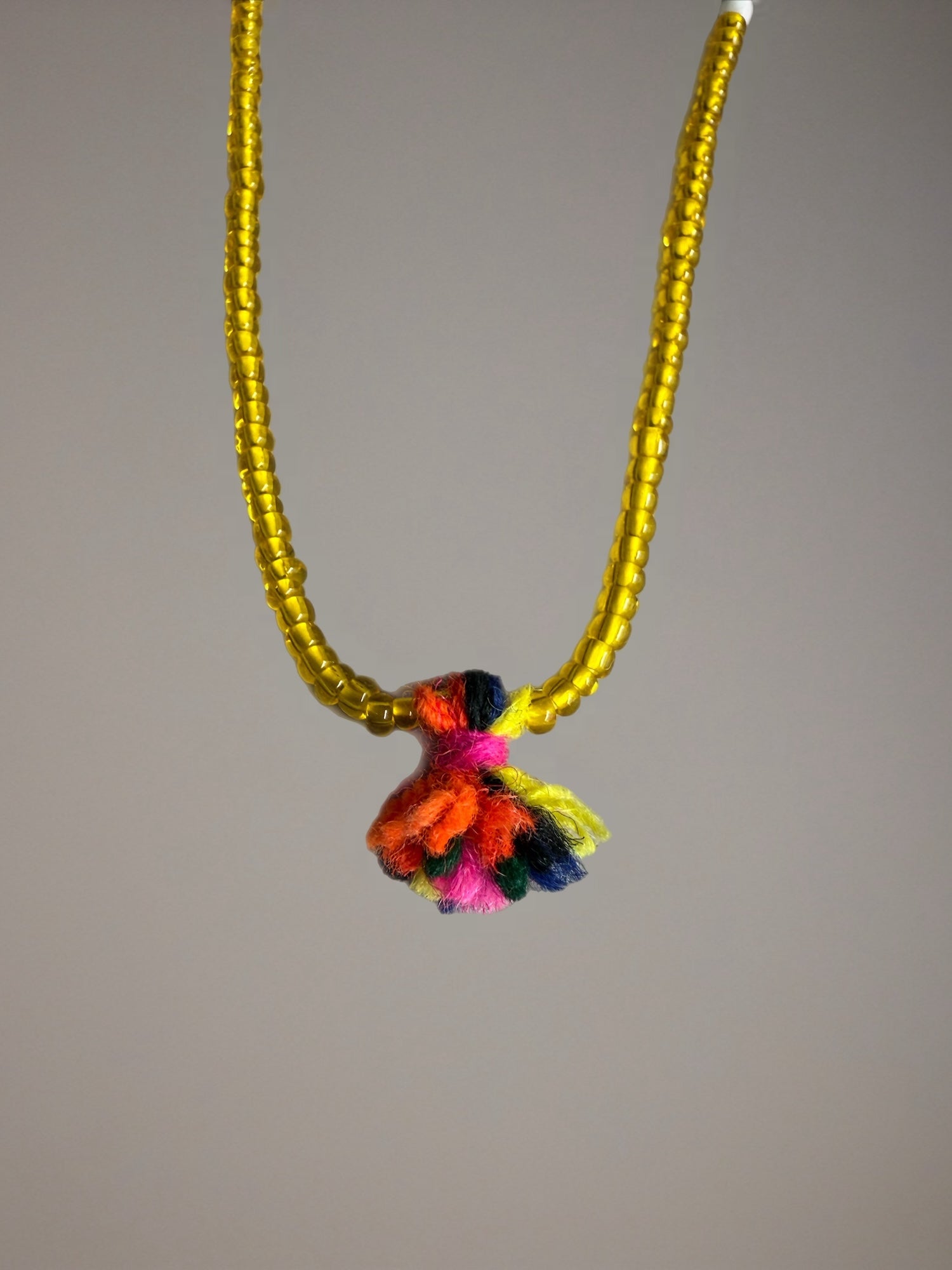 Shanti Necklace - Yellow with Multicolor Pompom