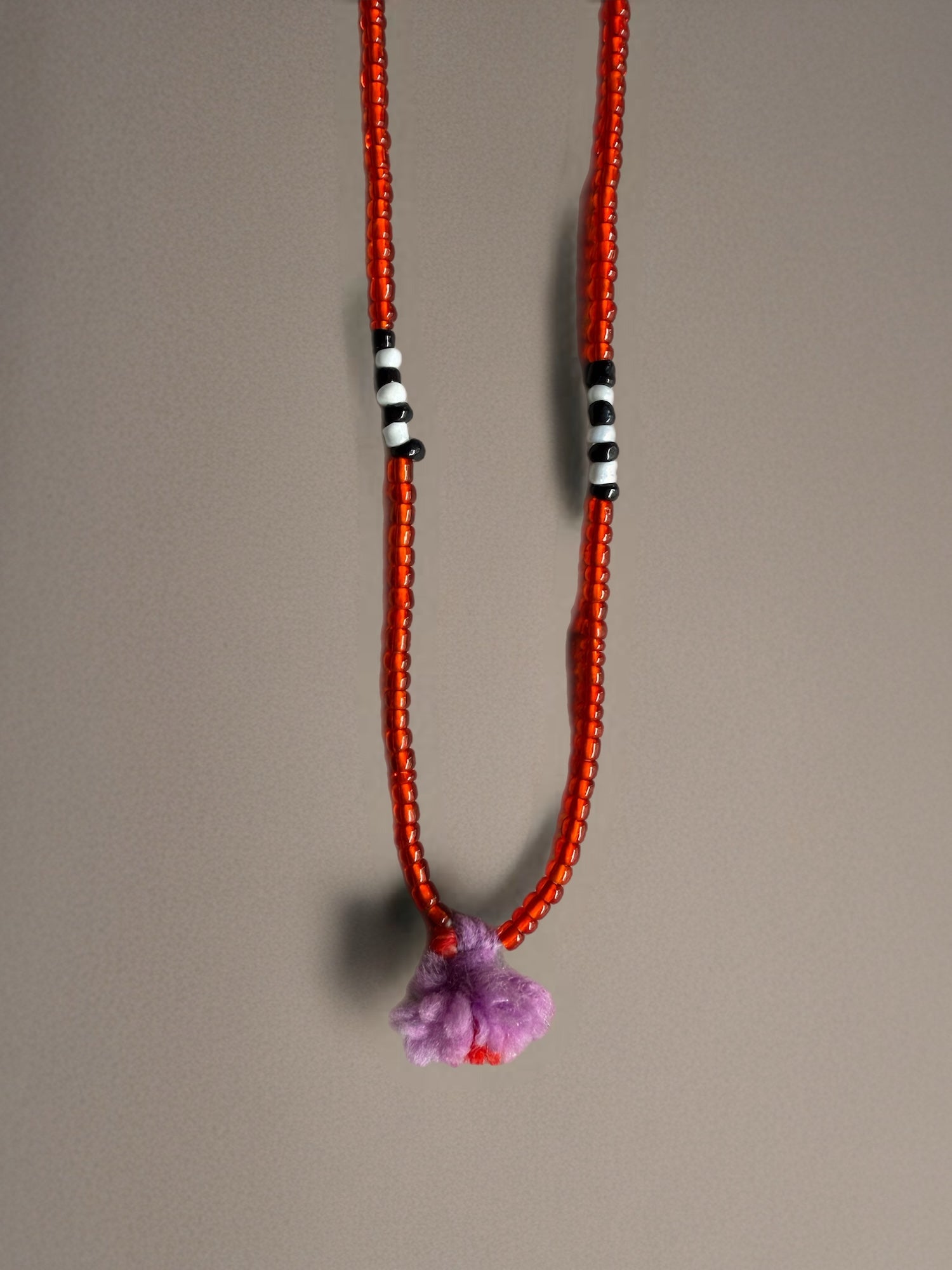 Shanti Necklace - Red with Purple Pompom