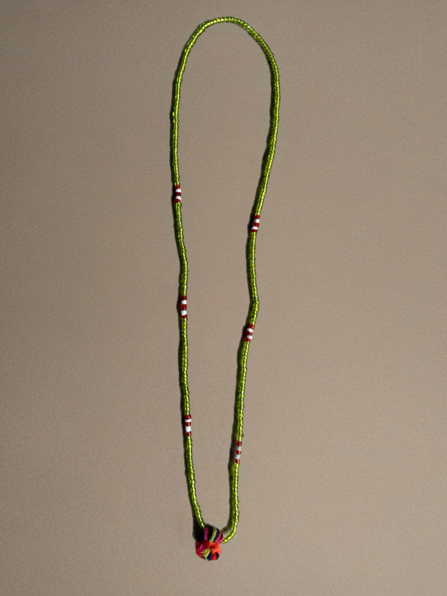 Shanti Necklace - Green with Multicolor Pompom