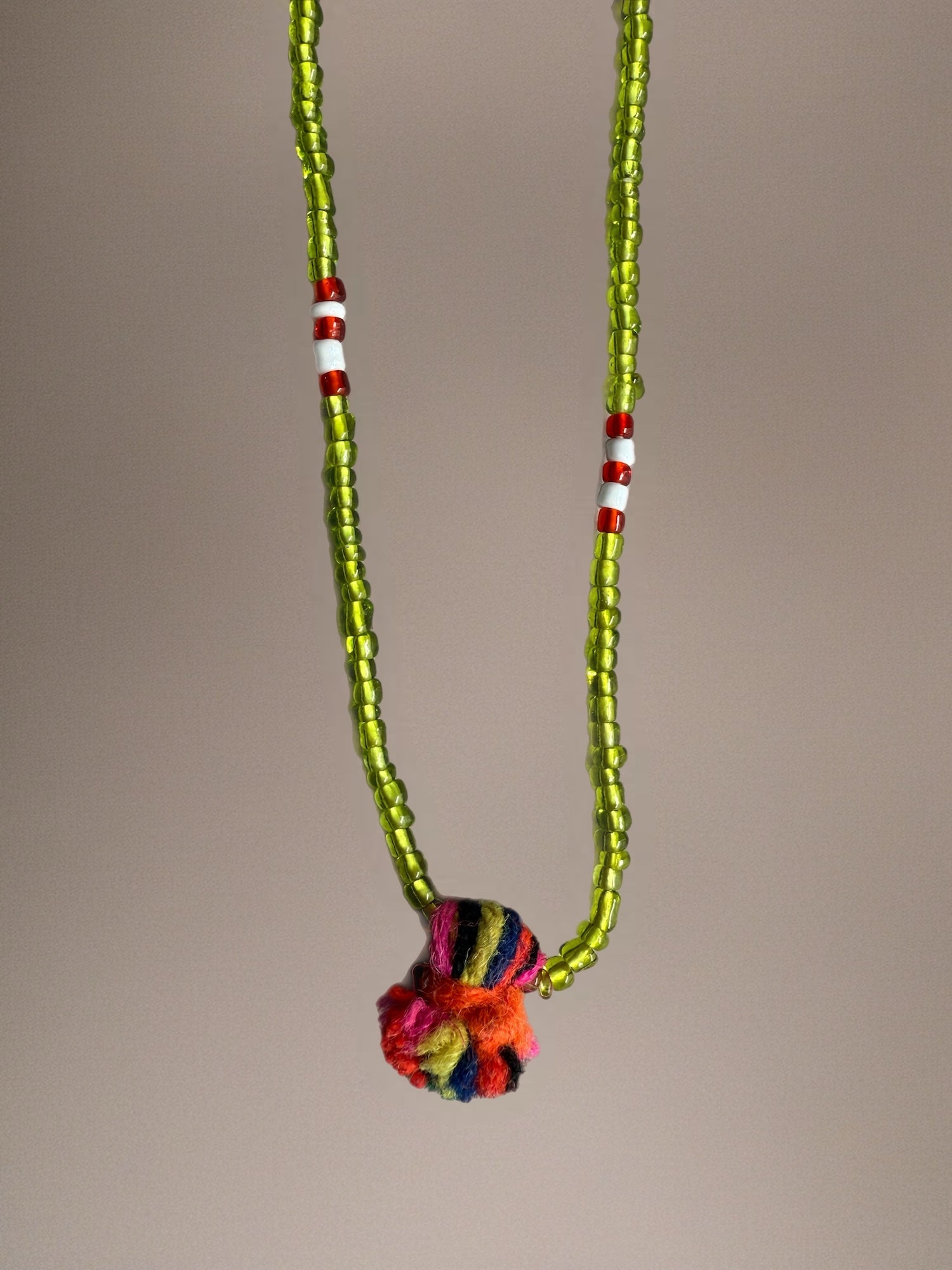 Shanti Necklace - Green with Multicolor Pompom
