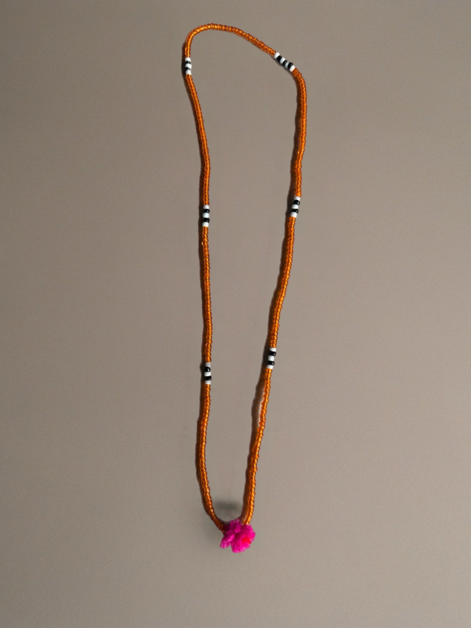 Shanti Necklace - Orange with Fuschia Pompom