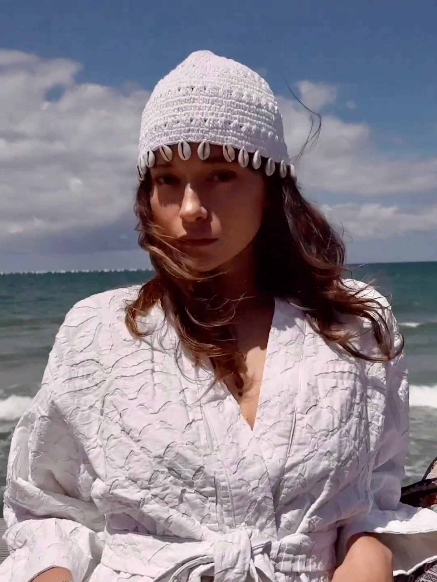 White Shell Beanie