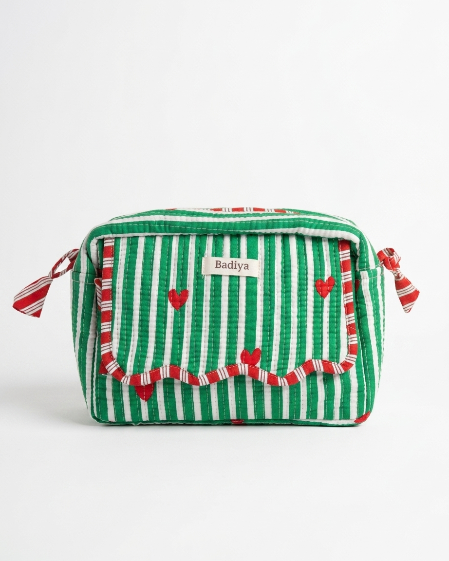 Green Heart Makeup Bag