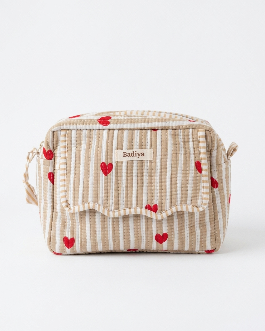 Beige Heart Makeup Bag