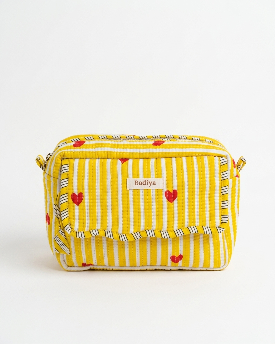 Yellow Heart Makeup Bag