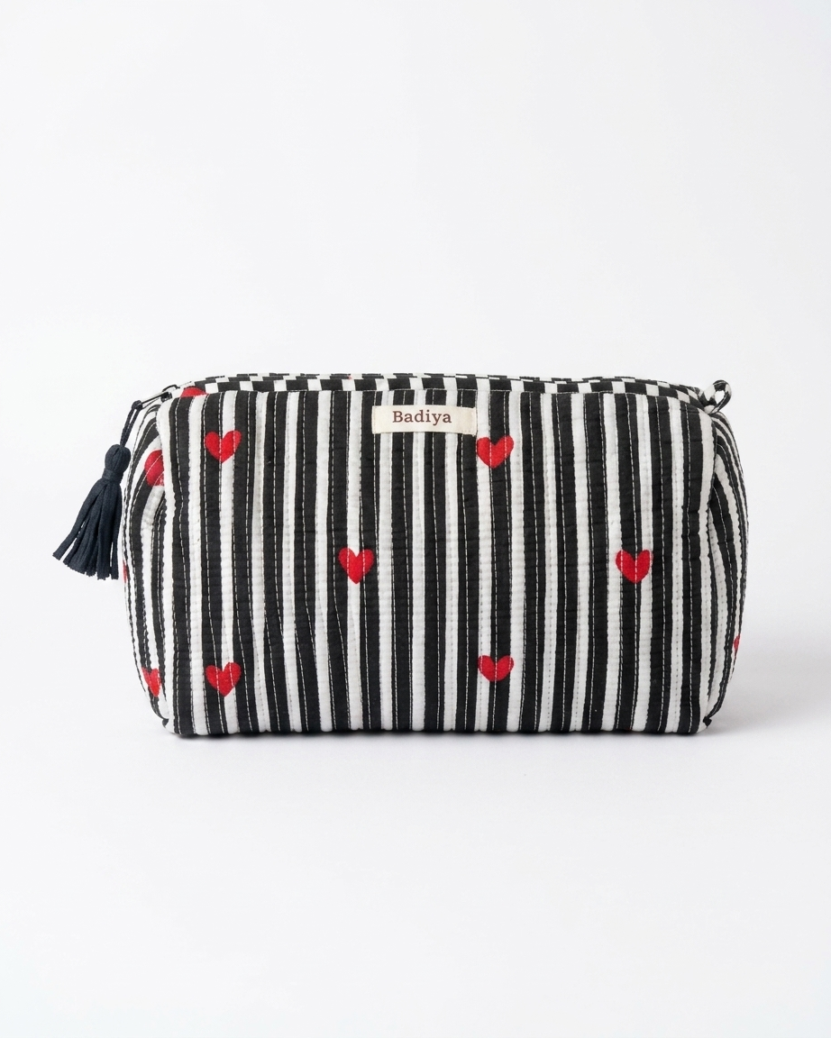 Black Heart Makeup Bag - Set of 3