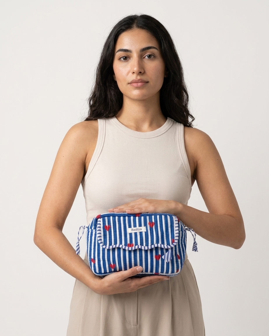 French Blue Heart Makeup Bag