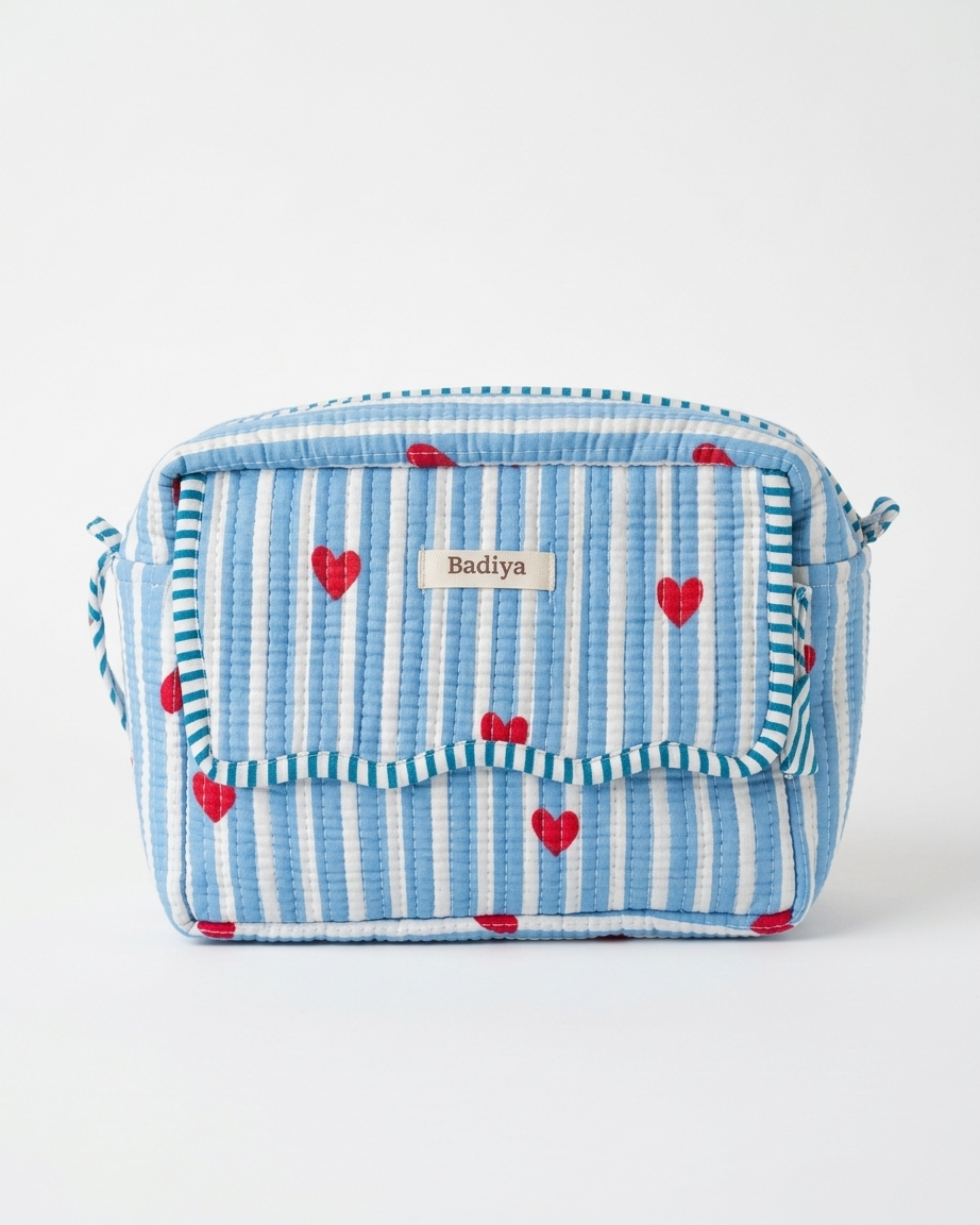 Blue&Teal Heart Makeup Bag